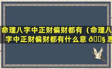 命理八字中正财偏财都有（命理八字中正财偏财都有什么意 🐧 思）